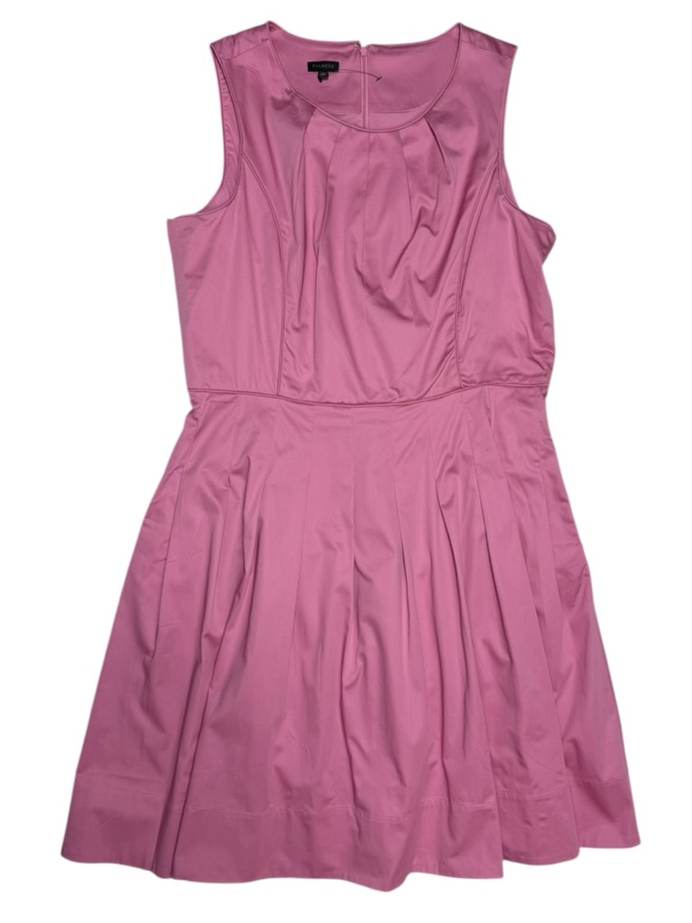 Talbots Pink Fit & Flare Dress Size 18 Sleeveless Pleated Midi with Pockets